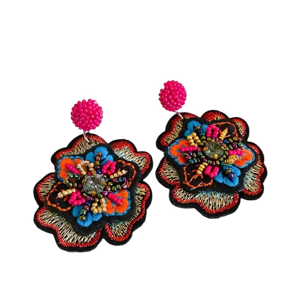 Vibrant Beaded Floral Earrings - Picture 1 of 2